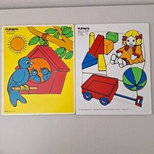 Vintage Playskool Wooden Puzzle Bluebirds Doll Toys Made In USA 1985 Lot of 2